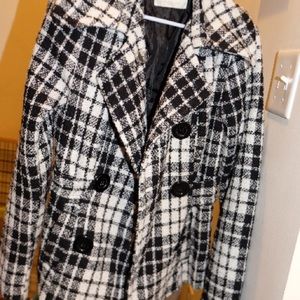Black and white plaid peacoat