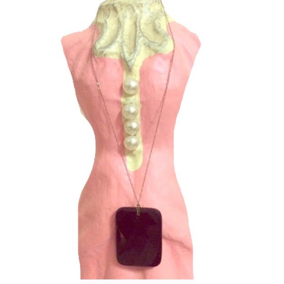 Black sterling silver necklace with back stone