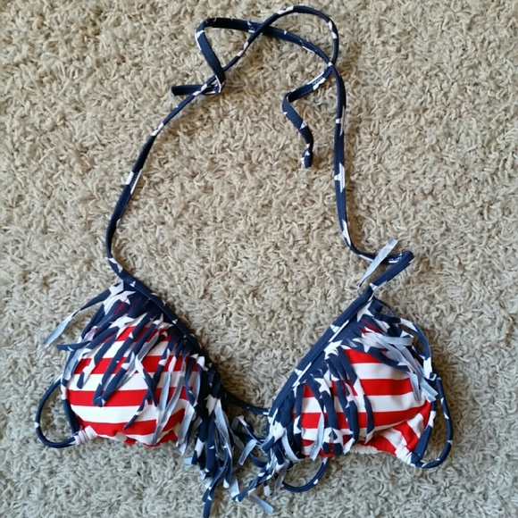 LA Hearts American Flag String Bikini Top