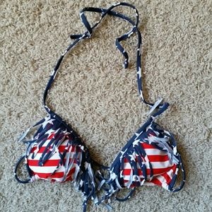 LA Hearts American Flag String Bikini Top