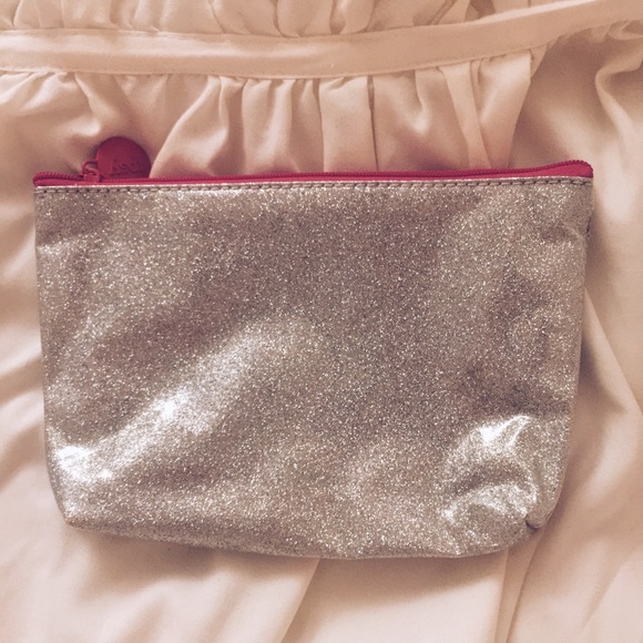 Silver Sparkly and Pink Makeup Bag