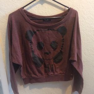 "Hi" "bye" panda maroon Long sleeve