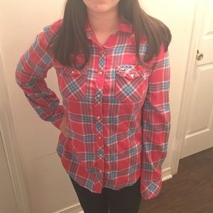 Hollister pink and blue flannel