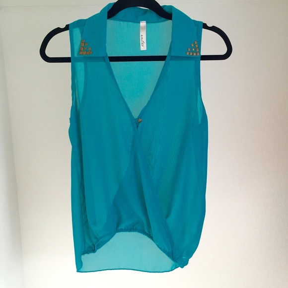 Sheer Studded Blue Collared Top☄