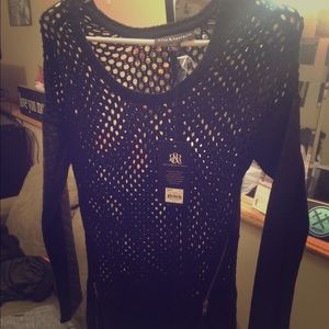 Faux leather sleeve sweater