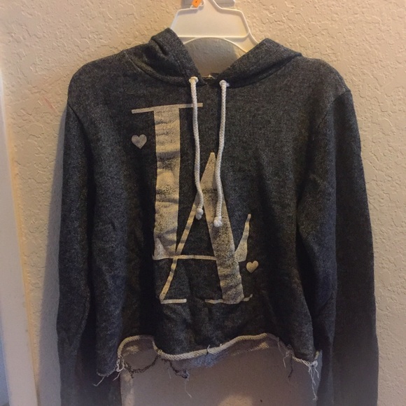 LA grey crop hoodie