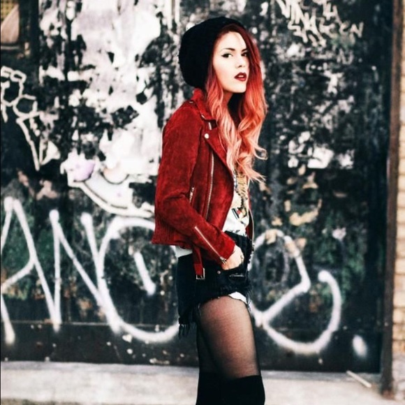 UNIF Sangre red velvet Moto jacket NWT - Picture 3 of 4