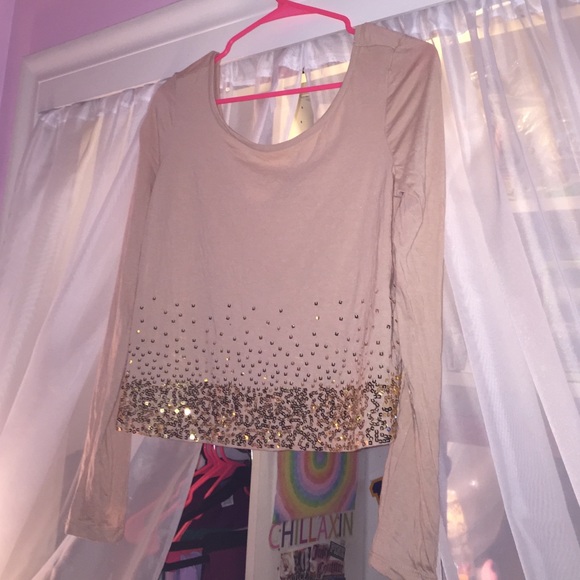 Nude off the shoulder top with sequins