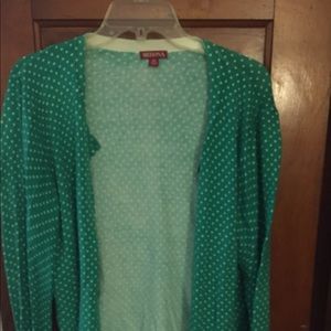 Green and white polka dot cardigan