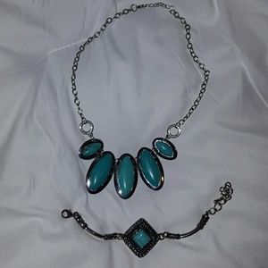 Silver and turquoise bracelet and necklace