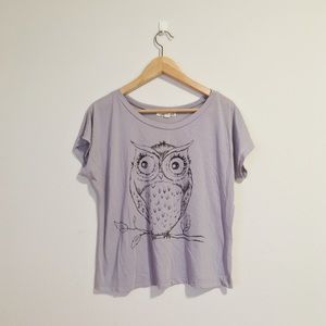 Owl cartoon print gray tee cute