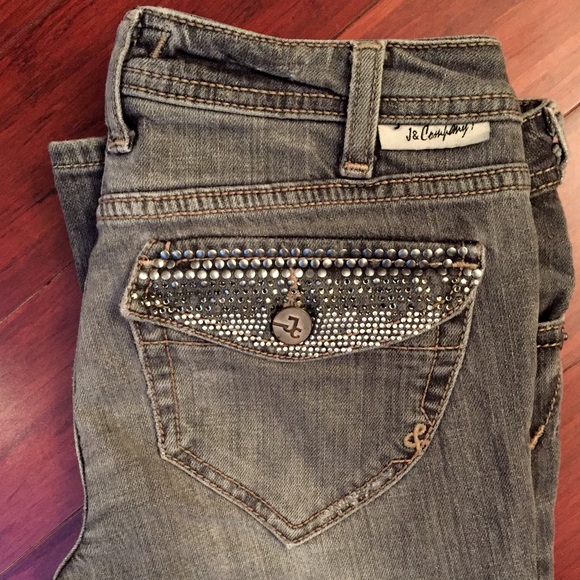 Grey Wash Boot Cut Jeans w/Rhinestone Pockets - Picture 2 of 4