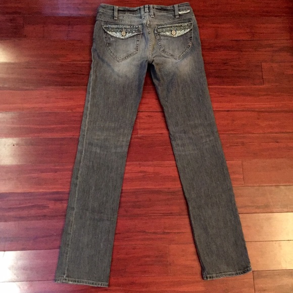 Grey Wash Boot Cut Jeans w/Rhinestone Pockets - Picture 4 of 4