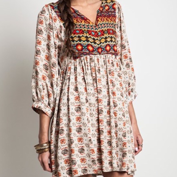 Bohemian Babydoll Tunic Dress Top - Picture 2 of 2