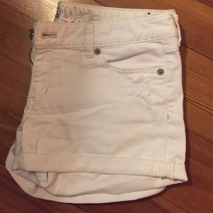 White distressed-wash Express shorts