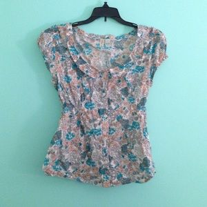 Susina Floral Print Peter Pan collar shirt