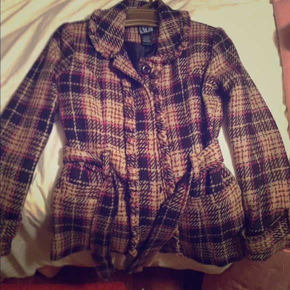 Jackets & Blazers - Brown plaid pea coat