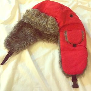 Italian design red trapper aviator hat