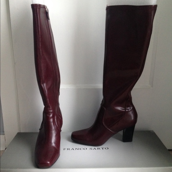 Franco Sarto burgundy red tall boots w heel