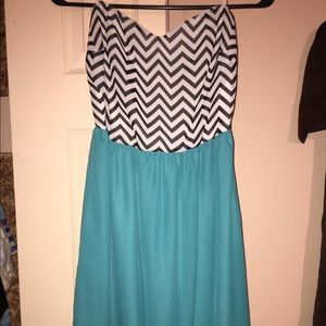 Chevron and teal dress