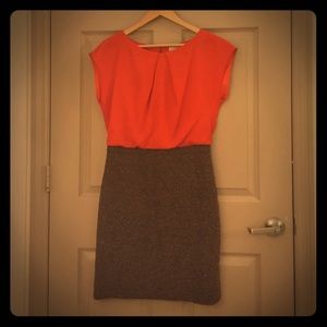 Loft dress - brown wool skirt and orange blouse