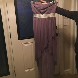 Purple and silver chiffon hi-low dress