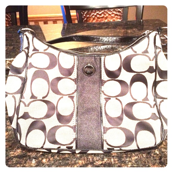 Grey & black Coach purse