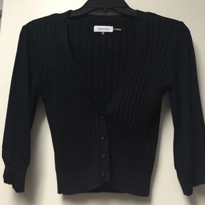 Calvin Klein cropped cardigan blk ribbed