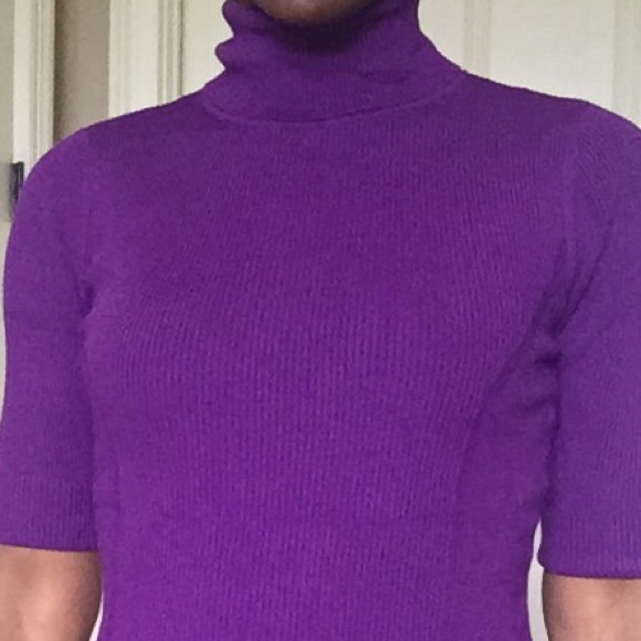 Purple Knit Turtleneck Short Sleeve Top