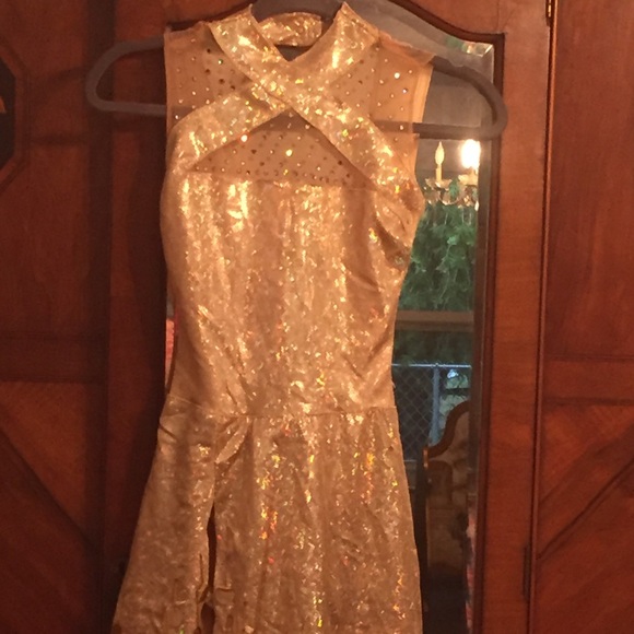 SOLD Golden Ice Skate, Dance, Performance Dress