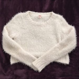 White Fuzzy Cropped Sweater