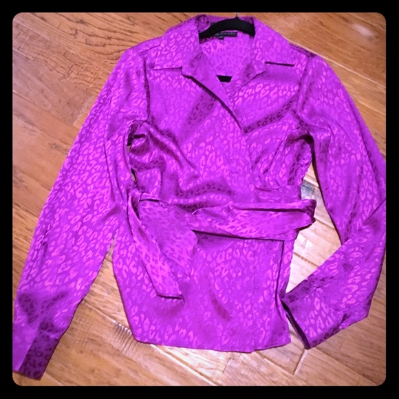 Fuchsia long sleeve polyester Anne Klein blouse