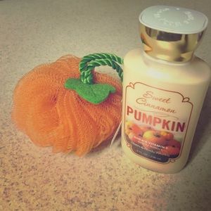 Bath & Body Works pumpkin lotion & loofah