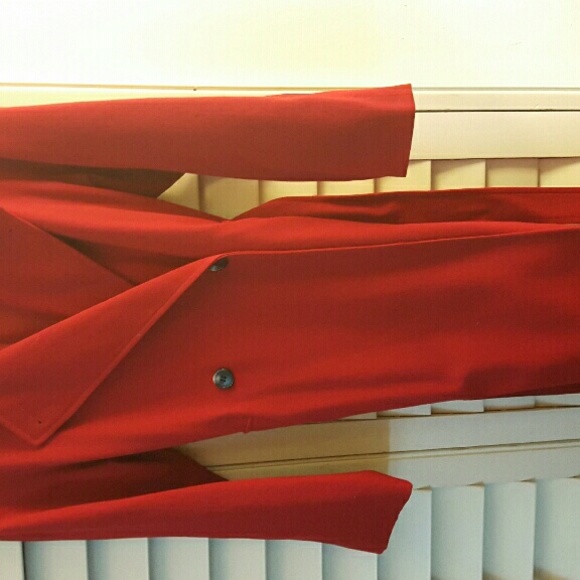 Long, red raincoat, purchased at Nordstrums, wore