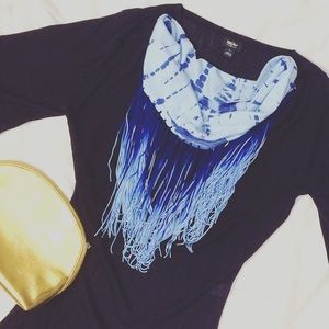 Blue Tie Dye Fringe Scarflace Loop