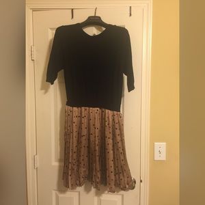 Sweater Dress - Black and Champagne - Polka Dots