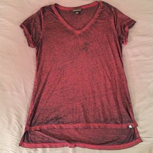 Rock & Republic Maroon V Neck Burnout Side Slit T
