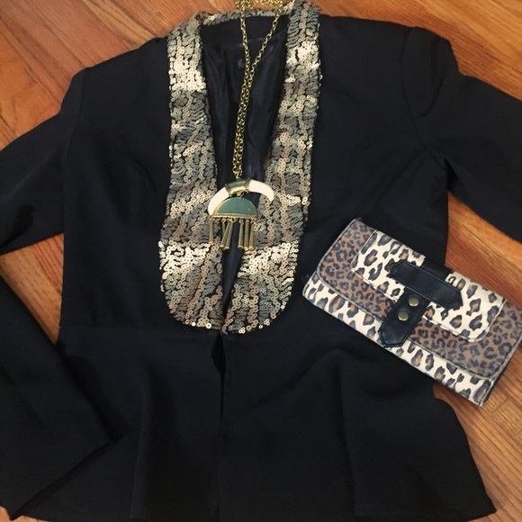 Gold Sequin Peplum Blazer