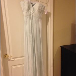 Donna Morgan strapless bridesmaid dress.