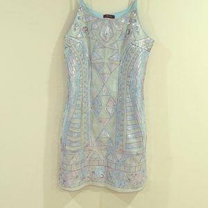 Aztec Blue Sequins Mini Dress