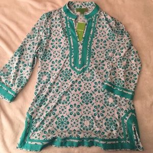 Turquoise and white, lightweight, printed tunic