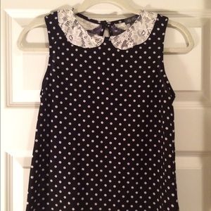 Polka Dot Tank with Lace Peter Pan Collar M