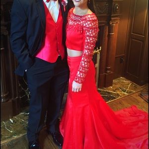 2 piece red prom dress