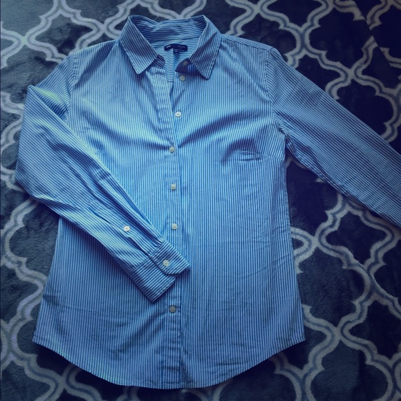 Blue and White Striped Woman's Button Down