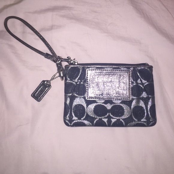 Black and silver sparkly Coach wristlet - Picture 1 of 3