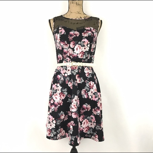 Xhilaration Black and pink Floral or Flower Dress - Picture 1 of 5