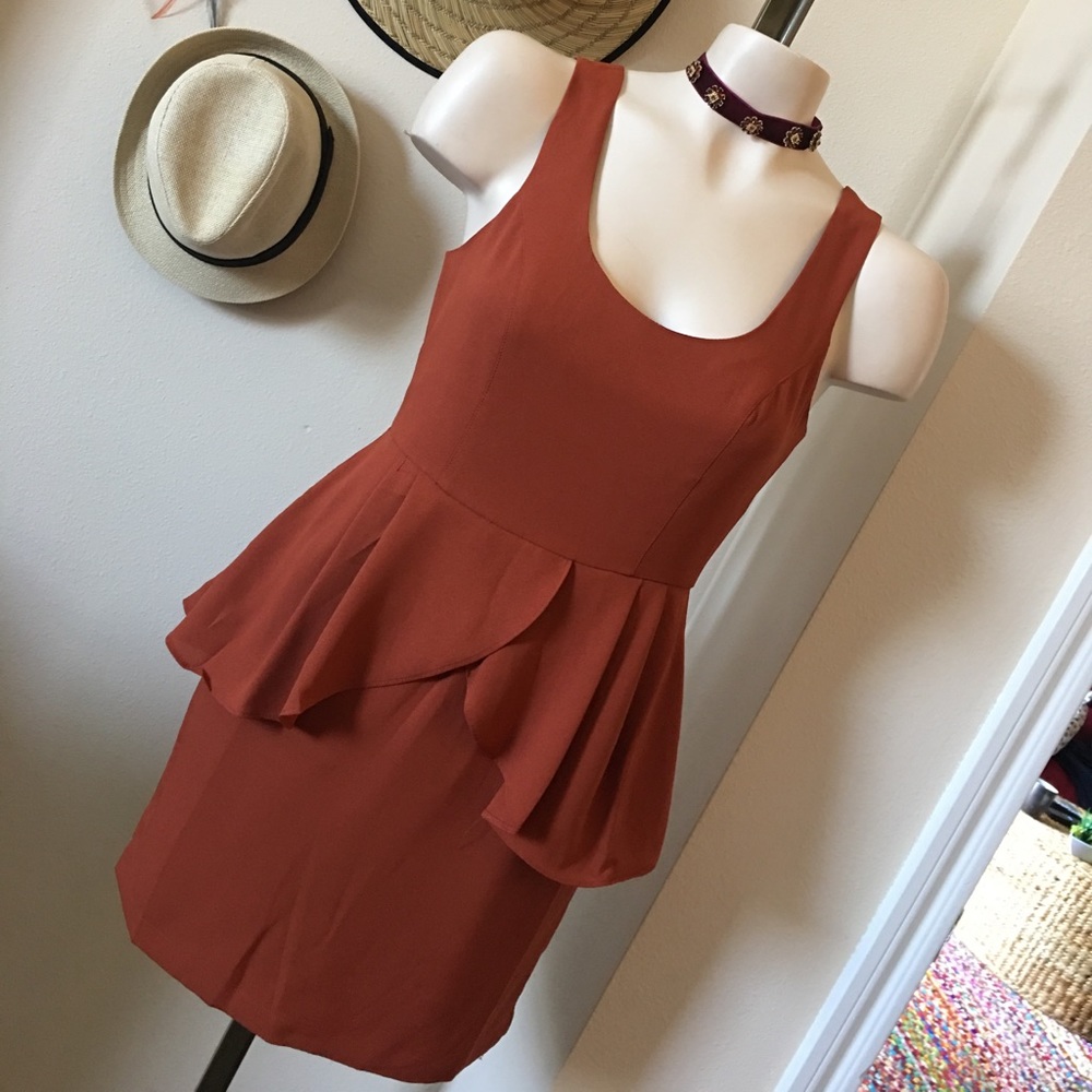 🌼VERY J | orange peplum dress• - Picture 2 of 7