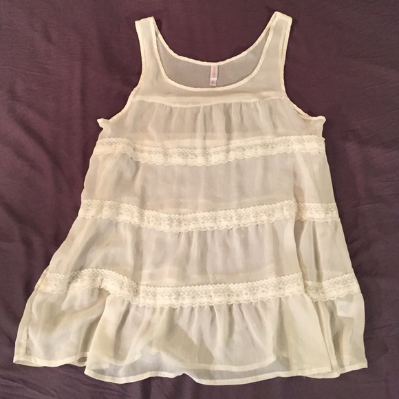 Xhilaration Sheer Cream Lace Tank