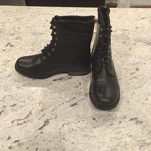 Black sweater top combat boots