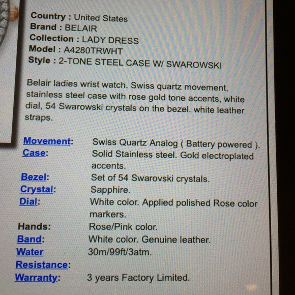 Blair white leather watch w/ Swarovski crystals - Picture 4 of 4